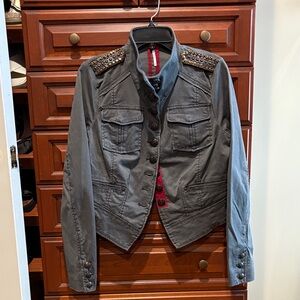 NWT Free People Gray/ Green Utility Jacket with Embellished Shoulders